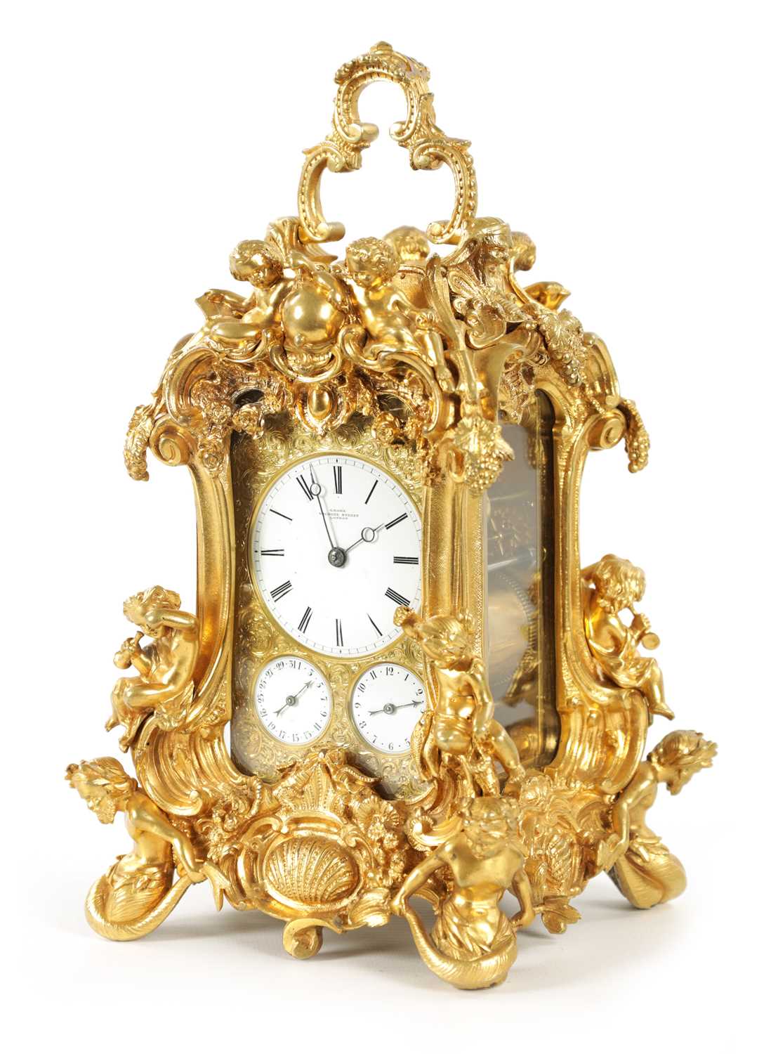 GROHE, PARIS. A FINE AND RARE MID 19TH CENTURY FRENCH CAST GILT BRASS ROCOCO REPEATING PETITE SONNER - Image 8 of 17