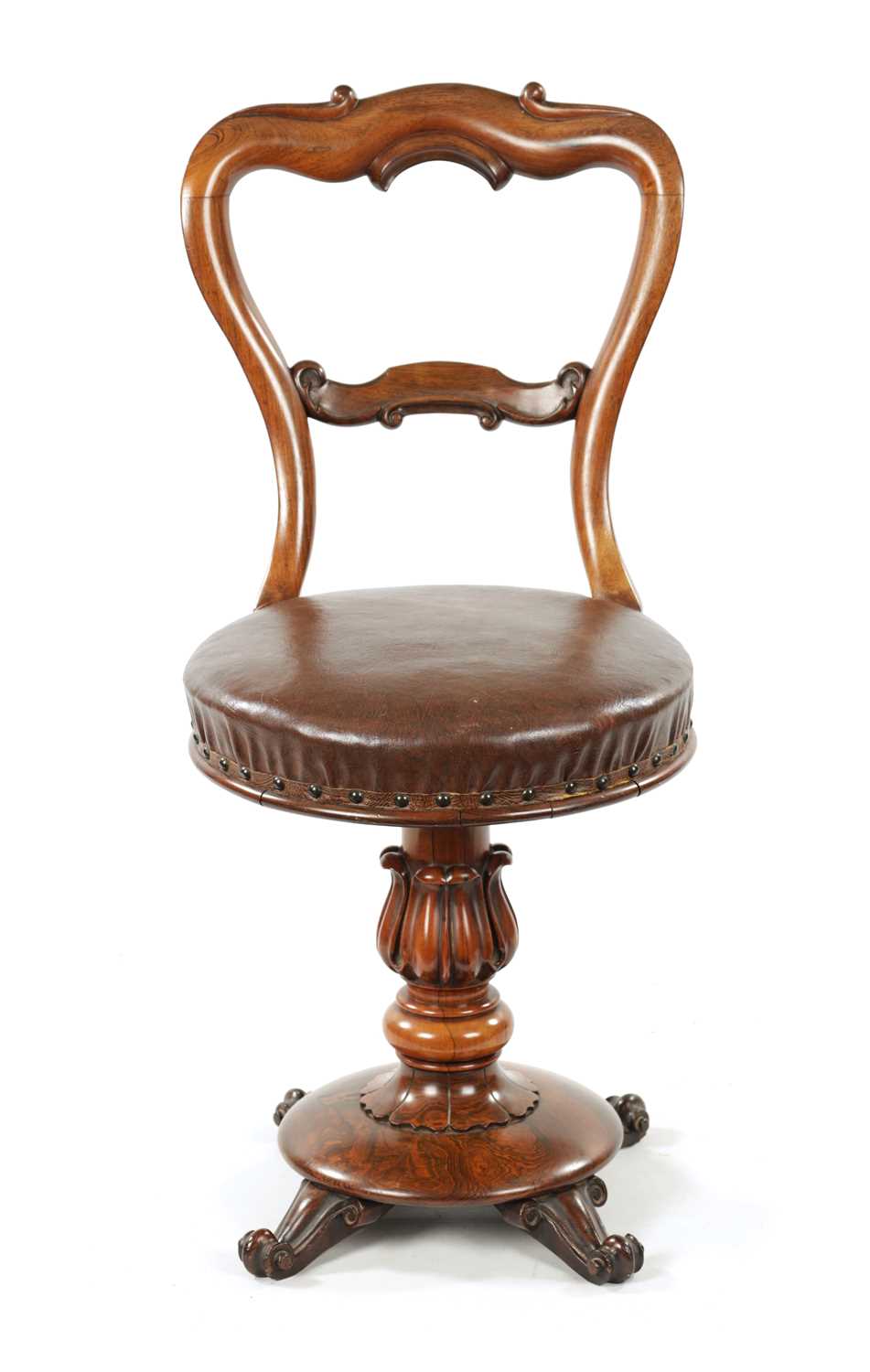 A 19TH CENTURY ROSEWOOD REVOLVING MUSIC CHAIR