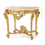 AN 18TH CENTURY CARVED GILTWOOD CONSOLE TABLE