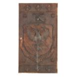 A VICTORIAN CARVED OAK COAT OF ARMS PANEL