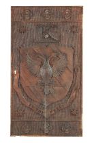 A VICTORIAN CARVED OAK COAT OF ARMS PANEL