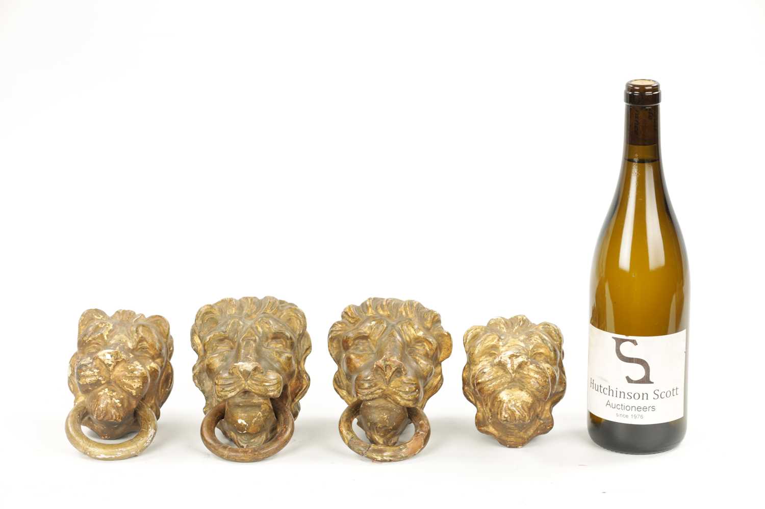 A SET OF FOUR REGENCY CARVED GILTWOOD LION'S HEADS - Image 3 of 9