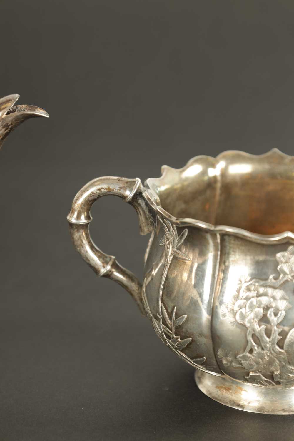 A LATE 19TH CENTURY CHINESE SILVER THREE-PIECE TEA SET - Image 4 of 9