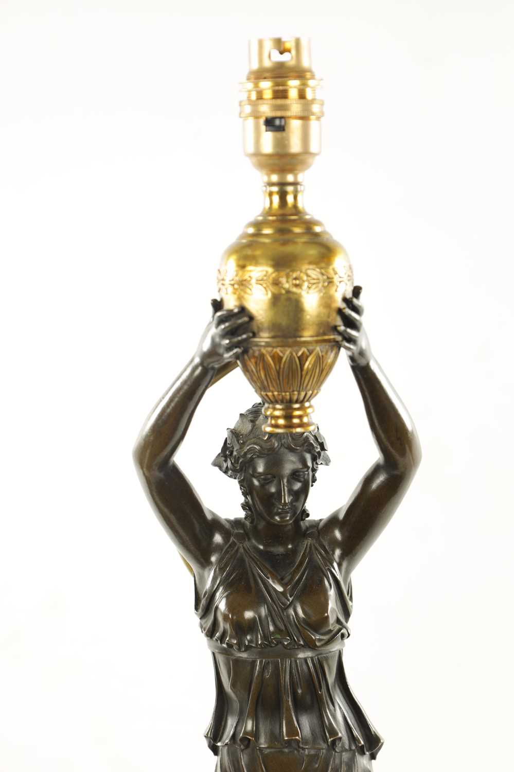 A PAIR OF REGENCY GILT AND BRONZE FIGURAL LAMP BASES - Image 3 of 6