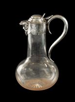 A VICTORIAN SILVER MOUNTED GLASS CLARET JUG