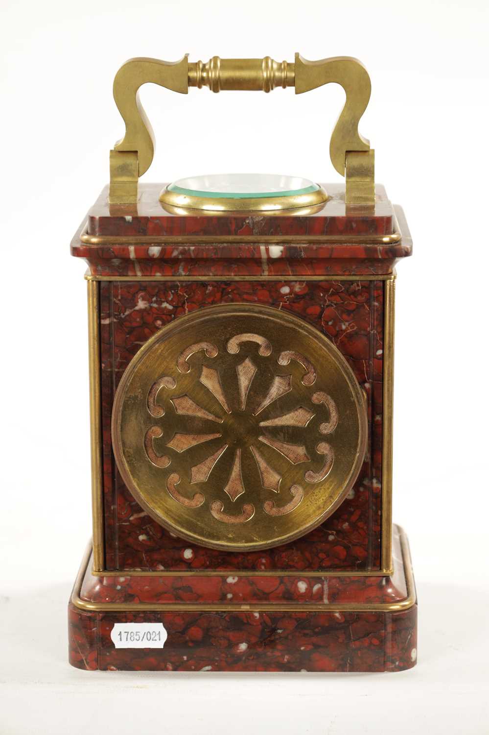 A 19TH CENTURY FRENCH GILT BRASS AND ROUGE MARBLE MANTEL CLOCK - Image 6 of 8