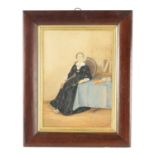 A VICTORIAN WATERCOLOUR OF SEATED LADY
