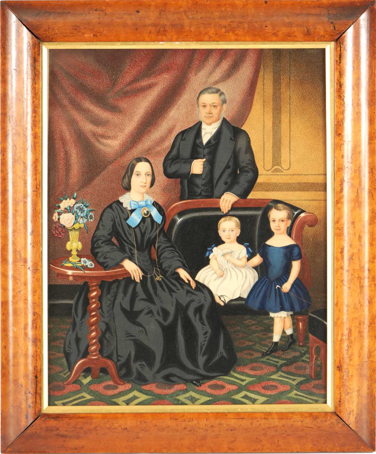 A 19TH CENTURY WATER COLOUR DEPICTING A FAMILY PORTRAIT