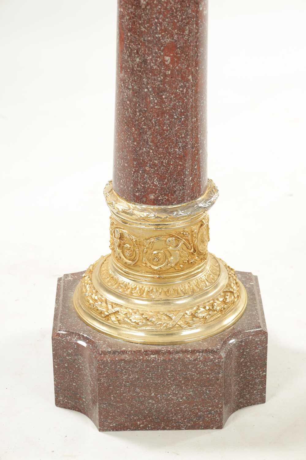 A PAIR OF 20TH CENTURY PORPHYRY TYPE AND ORMOLU MOUNTED COLUMNS - Image 3 of 7