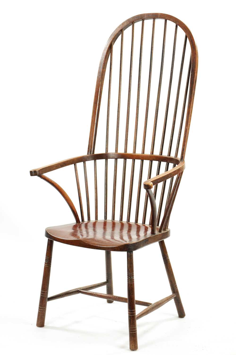 A 19TH CENTURY PRIMITIVE PAINTED STICK BACK WINDSOR ARMCHAIR