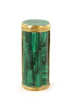 A 19TH CENTURY ORMOLU MOUNTED MALACHITE LIDDED CANNISTER