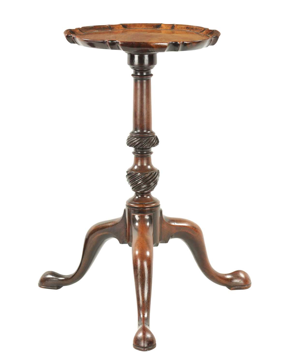 A GEORGE III FIGURED MAHOGANY CANDLE STAND