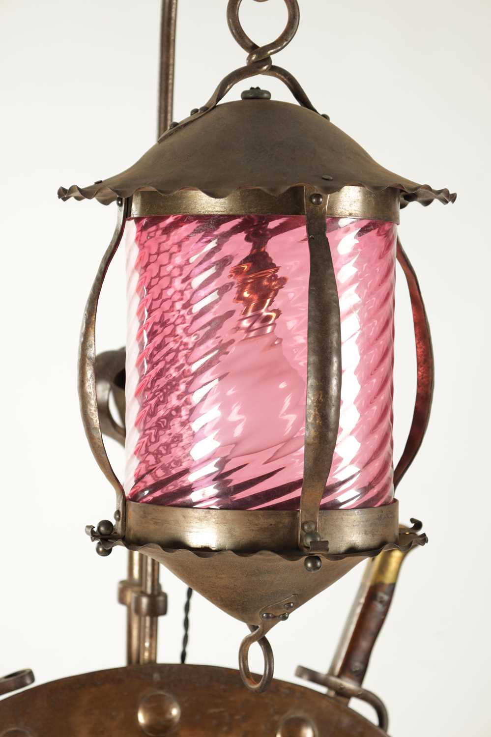 A STYLISH ARTS AND CRAFTS PLANISHED COPPER AND STEEL ADJUSTABLE STANDARD LAMP - Image 2 of 14