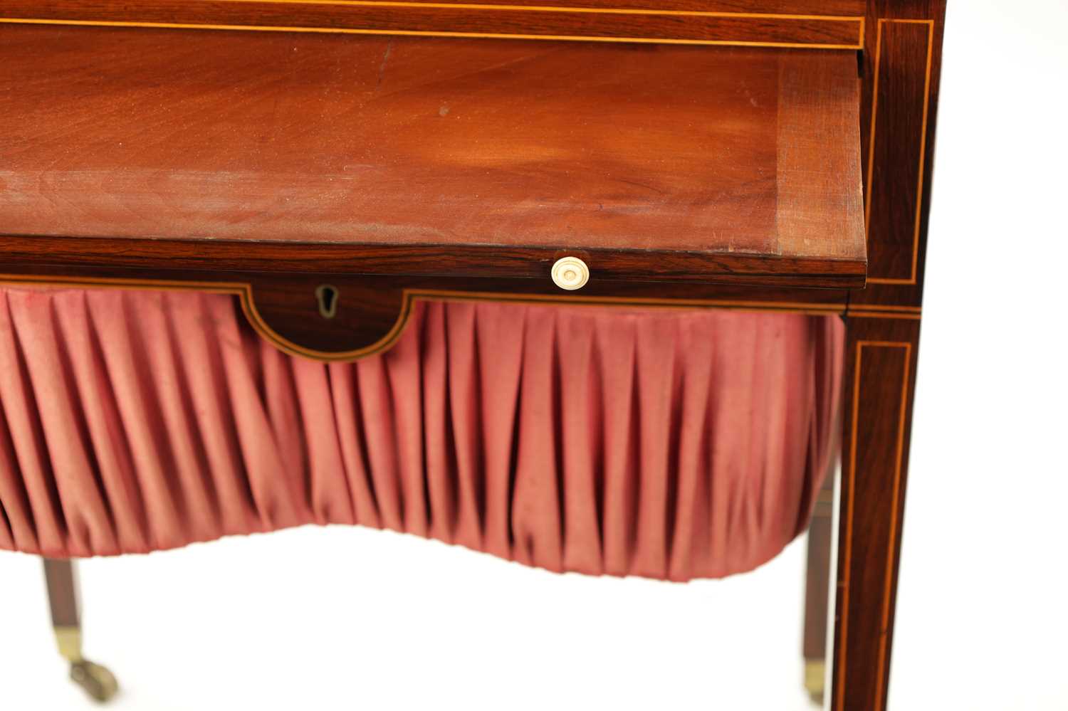 A FINE REGENCY BOXWOOD STRUNG FIGURED ROSEWOOD WORK TABLE - Image 7 of 7