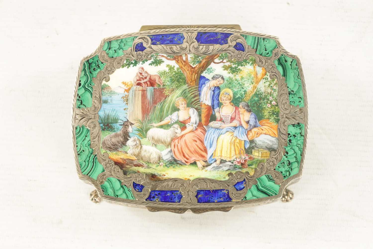 A FINE 19TH CENTURY ITALIAN SILVER AND ENAMEL MUSIC BOX - Image 3 of 7