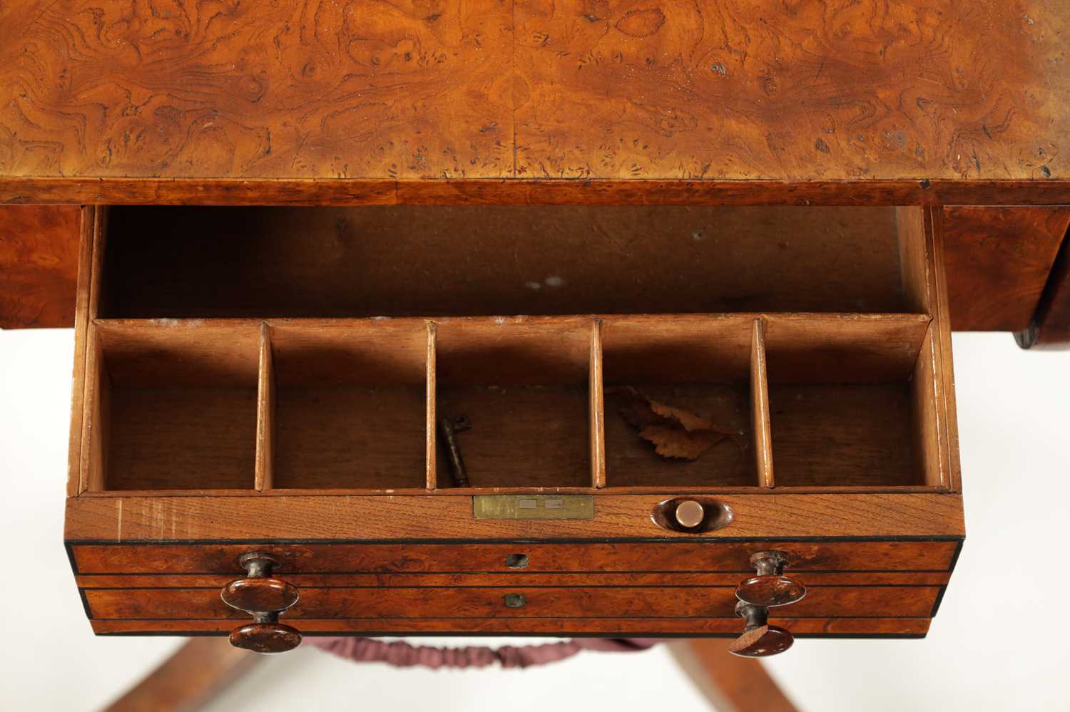 A RARE MATCHED PAIR OF REGENCY BURR ELM WORK TABLES - Image 4 of 11