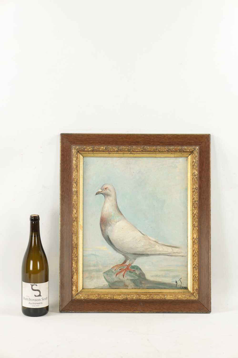 A 19TH CENTURY OIL ON CANVAS PORTRAIT OF A RACING PIGEON - Image 4 of 5