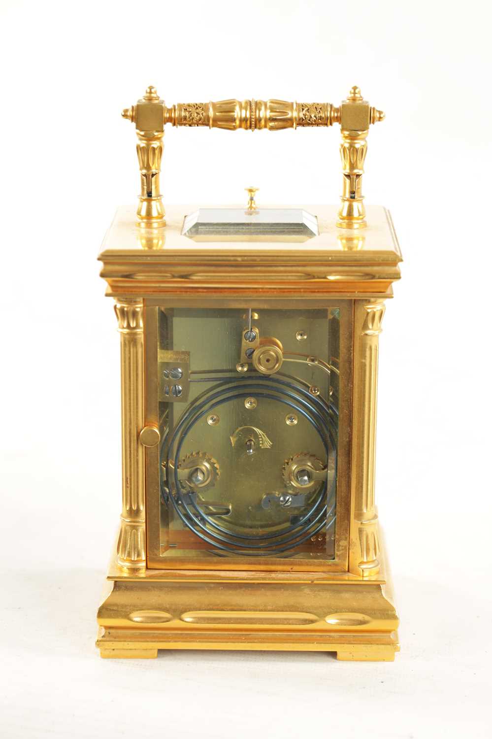 A LATE 19TH CENTURY FRENCH GILT CASED REPEATING CARRIAGE CLOCK - Image 10 of 12