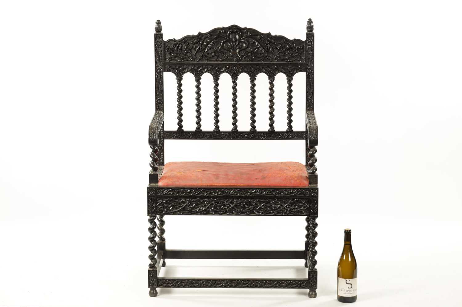 A GOOD 18TH CENTURY CARVED INDIAN COROMANDEL COAST EBONY ARMCHAIR - Image 2 of 9