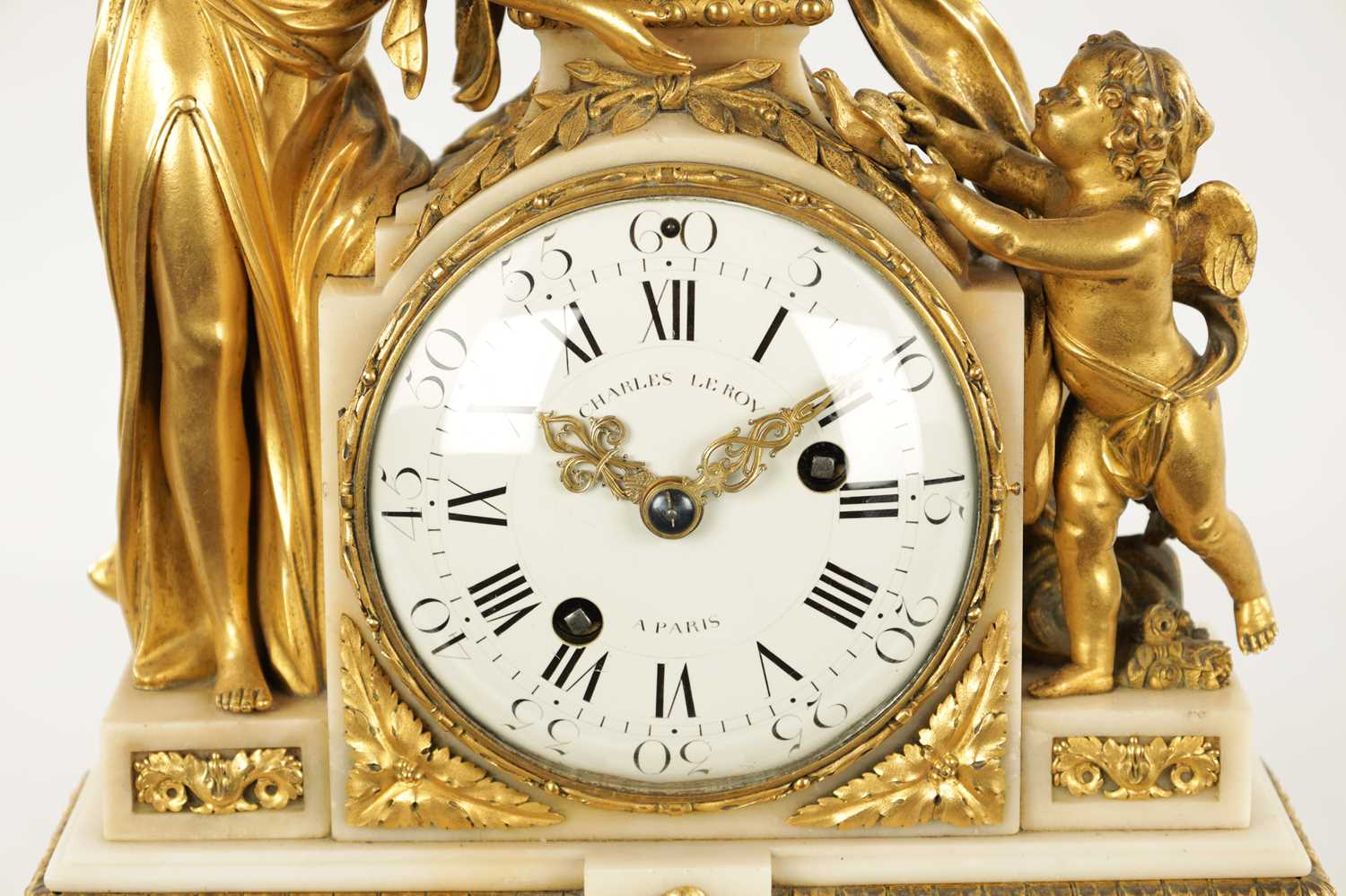 CHARLES LEROY, A PARIS. A FRENCH LOUIS XVI ORMOLU AND MARBLE FIGURAL MANTEL CLOCK - Image 5 of 11