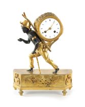 A FRENCH EMPIRE BRONZE AND ORMOLU BLACKAMOOR FIGURAL MANTEL CLOCK