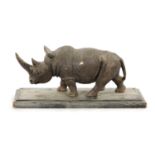 AN UNUSUAL CARVED STONE / MARBLE SCULPTURE OF A RHINO