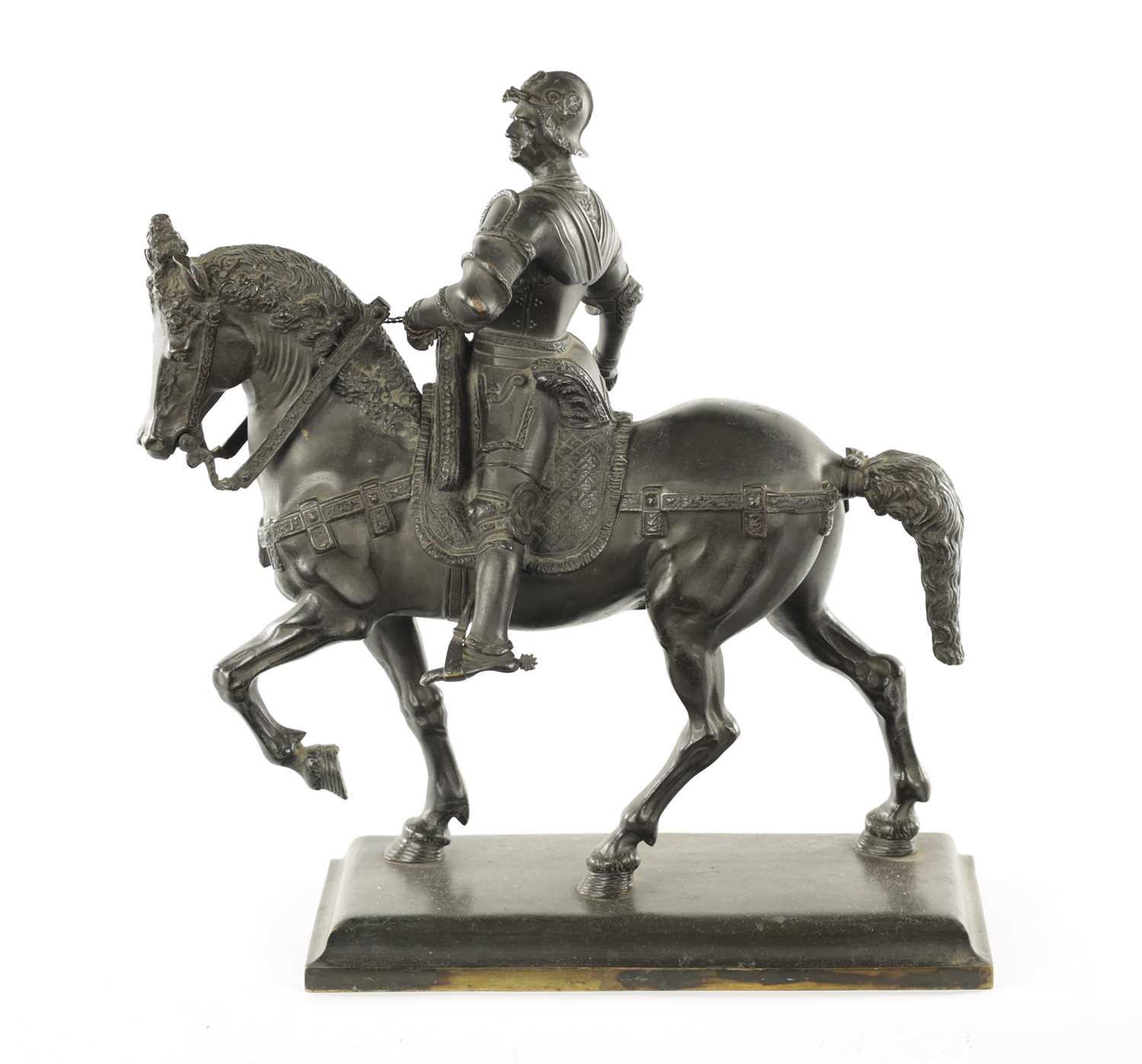 A 19TH CENTURY BRONZE EQUESTRIAN STATUE OF BARTOLOMEO COLLEONI