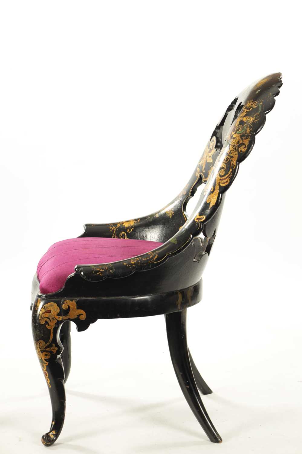 JENNENS & BETTRIDGE BIRMINGHAM / LONDON. A 19TH CENTURY PAPER MACHIER LACQUERWORK ARMCHAIR - Image 7 of 8