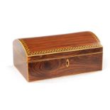 A GEORGE III DOME TOPPED TULIP WOOD AND CHEQUER-BANDED BOX