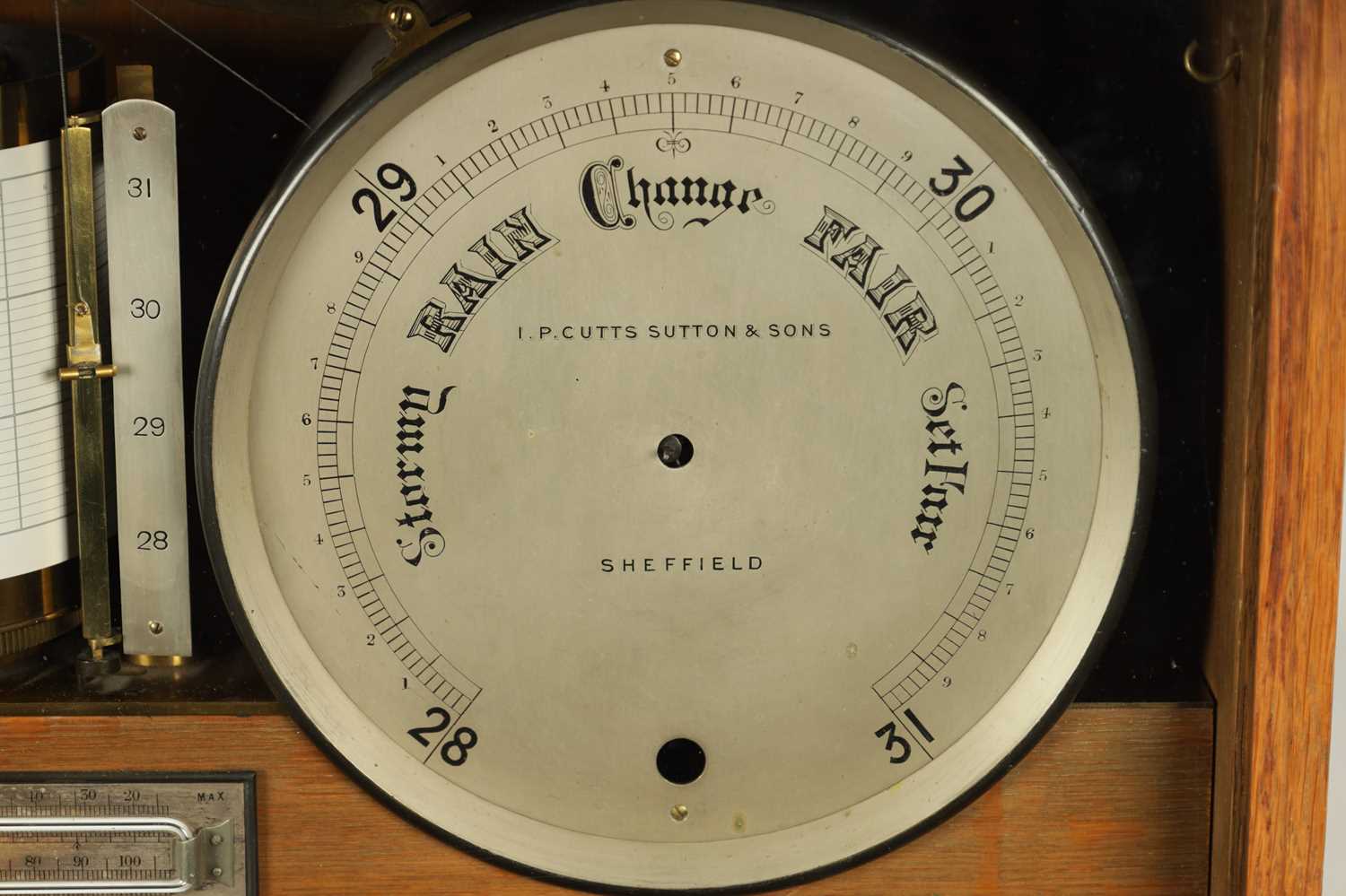 I.P. CUTTS SUTTON & SONS, SHEFFIELD. A LATE 19TH CENTURY OAK CASED WEATHER STATION BAROGRAPH - Bild 5 aus 14