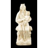 A 17TH CENTURY CARVED WHITE MARBLE SCULPTURE OF MADONNA AND CHILD