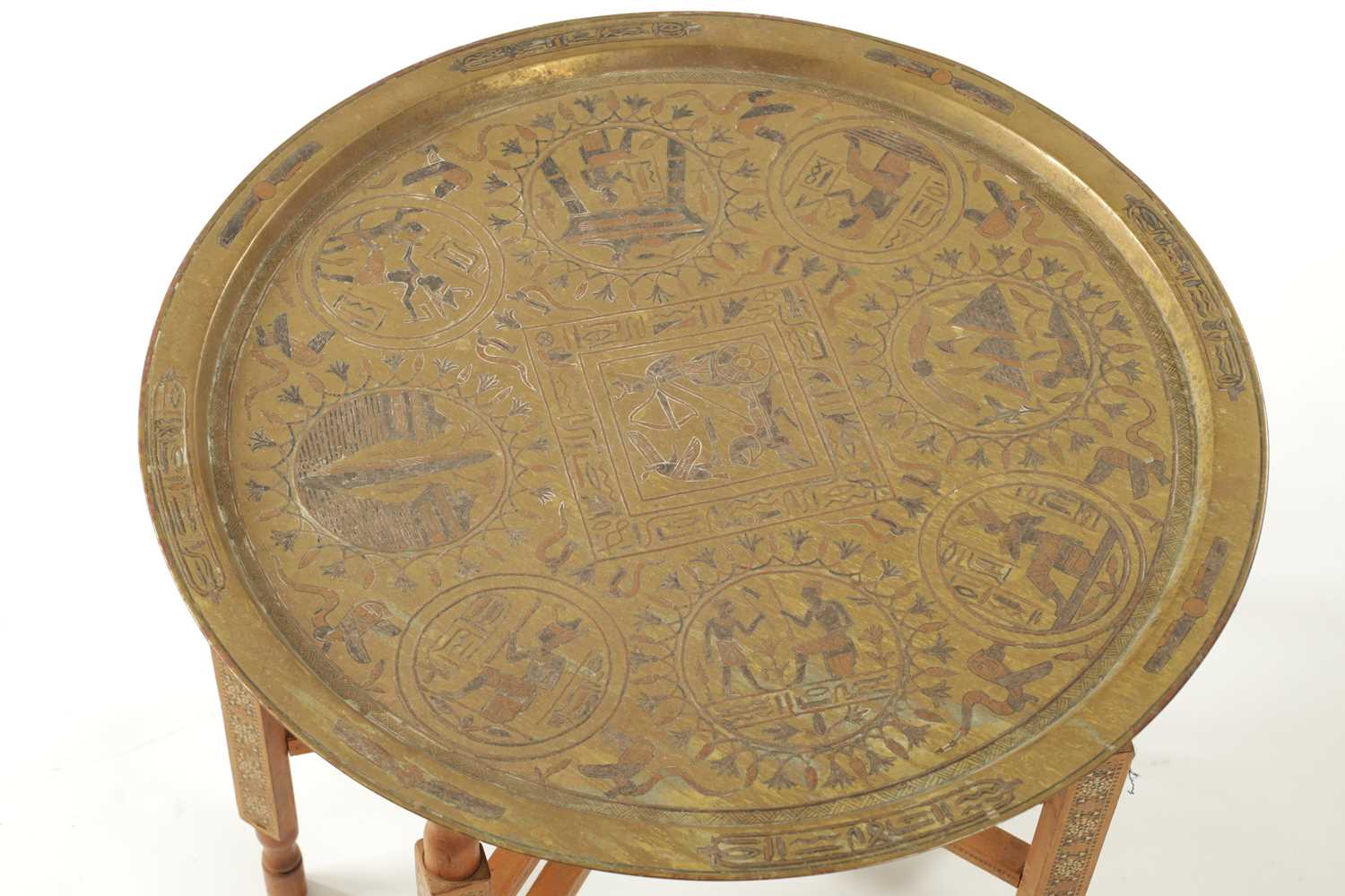 A 19TH CENTURY EASTERN HARDWOOD AND MIXED METAL TRAY TOPPED OCCASIONAL TABLE - Image 2 of 2