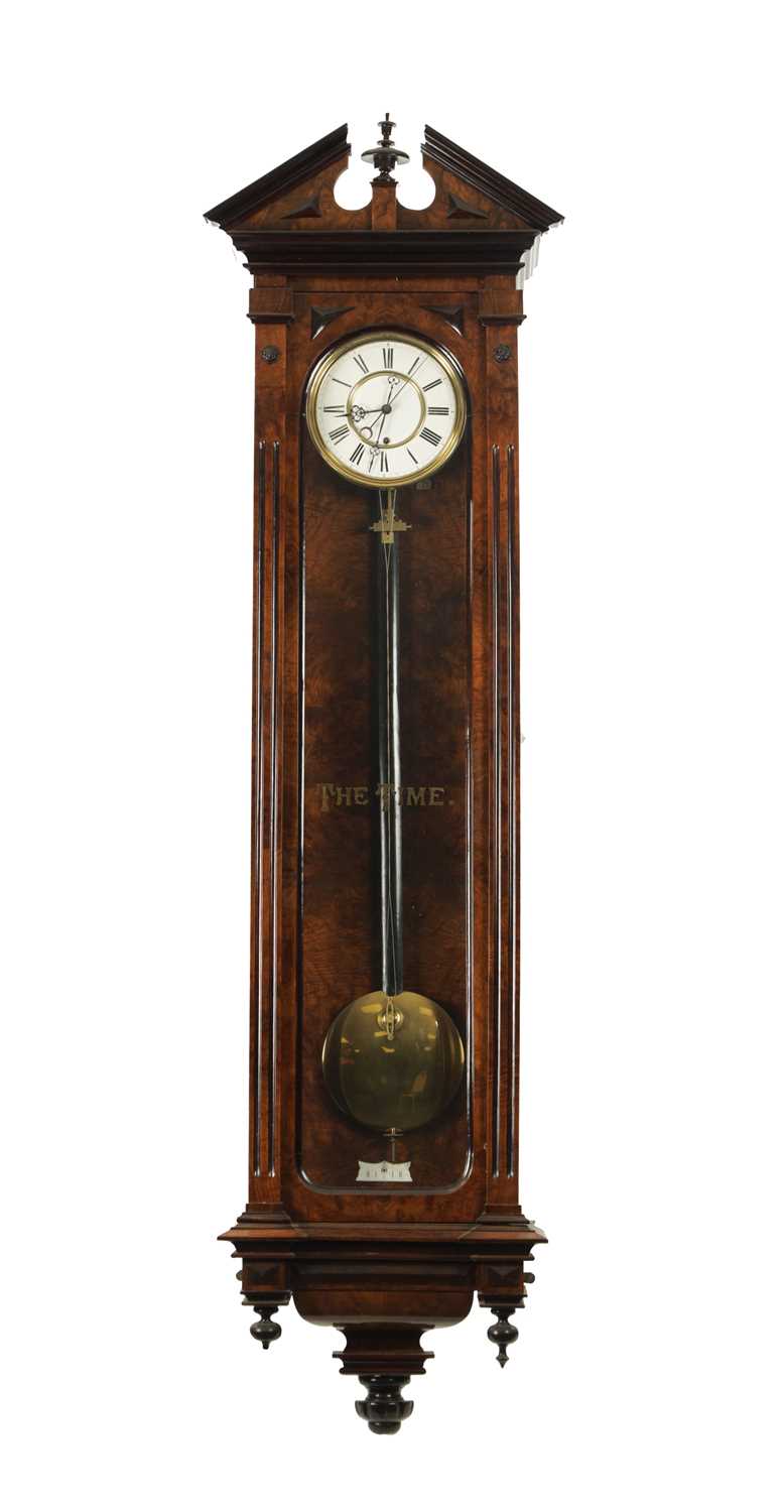 A LARGE LATE 19TH CENTURY GERMAN WALNUT AND EBONISED REGULATOR WALL CLOCK