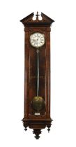 A LARGE LATE 19TH CENTURY GERMAN WALNUT AND EBONISED REGULATOR WALL CLOCK