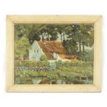 AN EARLY 20TH CENTURY IMPASTO OIL ON CANVAS COUNTRY COTTAGE LANDSCAPE