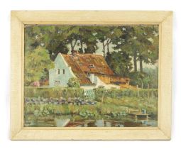 AN EARLY 20TH CENTURY IMPASTO OIL ON CANVAS COUNTRY COTTAGE LANDSCAPE