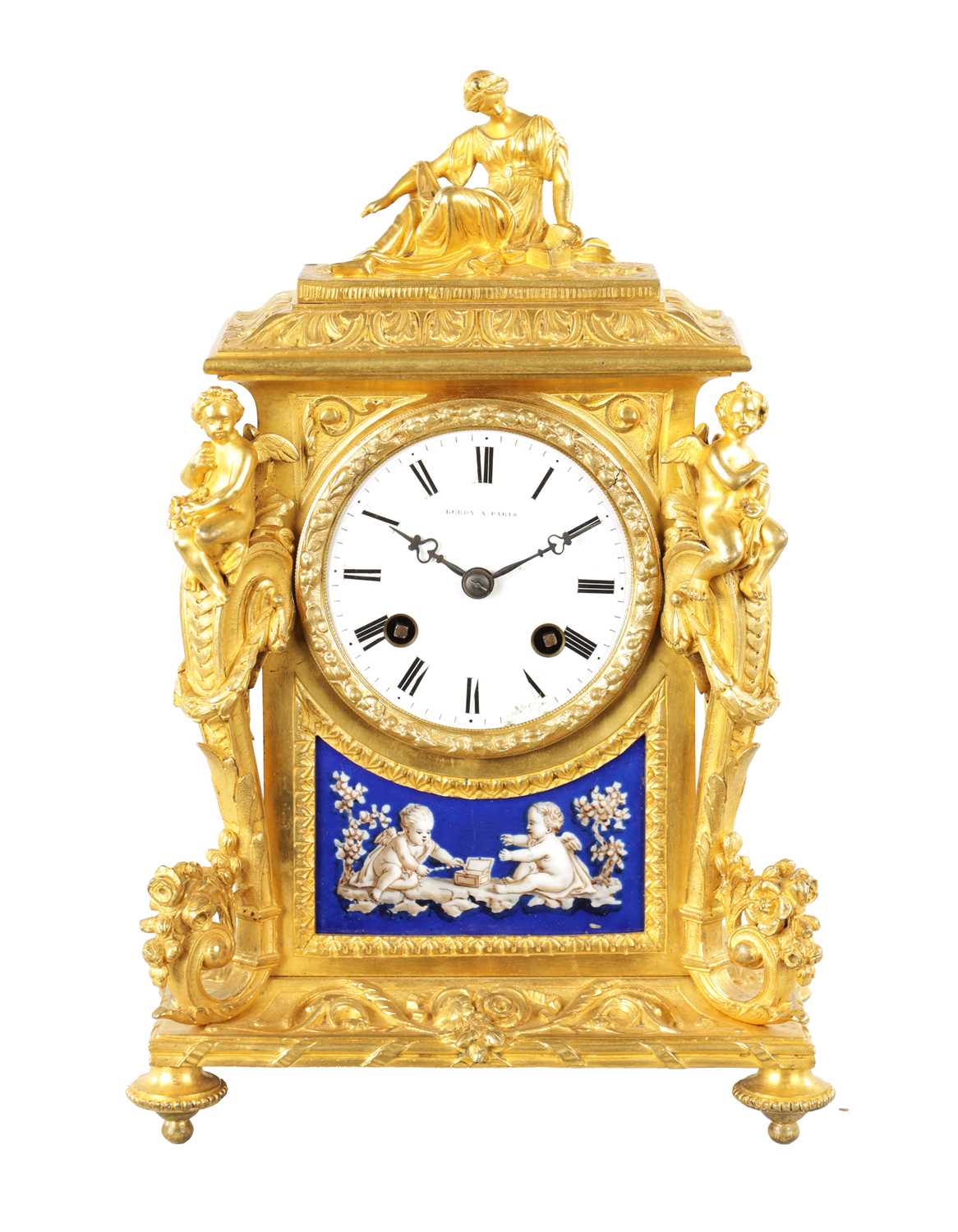 LEROY A PARIS. A 19TH CENTURY FRENCH ORMOLU AND PORCELAIN PANELLED MANTEL CLOCK