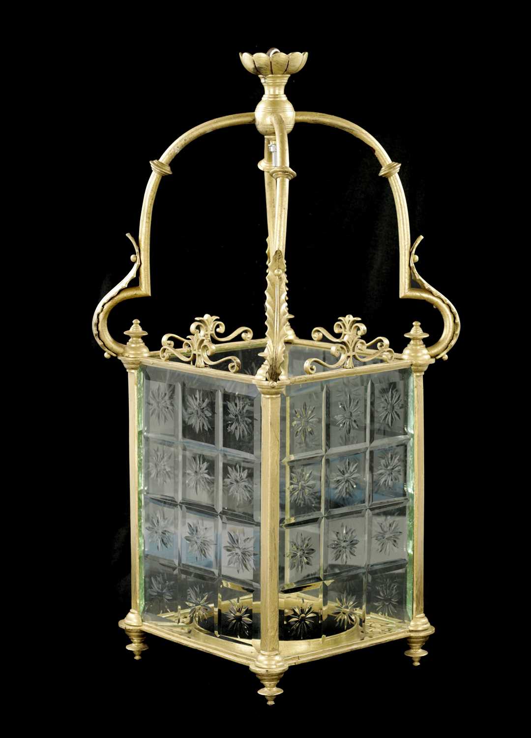 A 19TH CENTURY BRASS HANGING HALL LANTERN