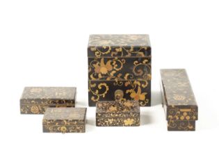A COLLECTION OF FIVE JAPANESE MEIJI PERIOD LACQUER WORK BOXES
