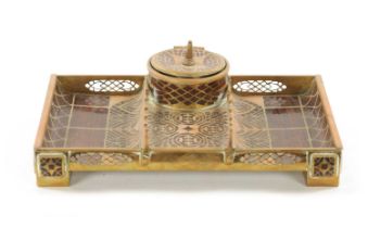 ERHARD & SOHNE, A ROSEWOOD AND BRASS INLAID INK STAND