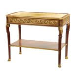 A FINE 19TH CENTURY ENGLISH MADE FRENCH EMPIRE STYLE FIDDLEBACK MAHOGANY AND ORMOLU MOUNTED WRITING