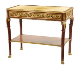 A FINE 19TH CENTURY ENGLISH MADE FRENCH EMPIRE STYLE FIDDLEBACK MAHOGANY AND ORMOLU MOUNTED WRITING