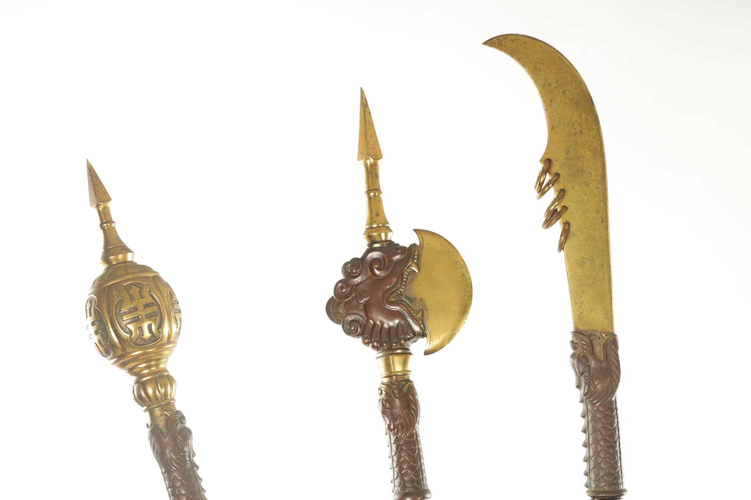 A LATE 19TH CENTURY CHINESE HARDWOOD AND GILT BRONZE WEAPONS STAND - Image 4 of 10