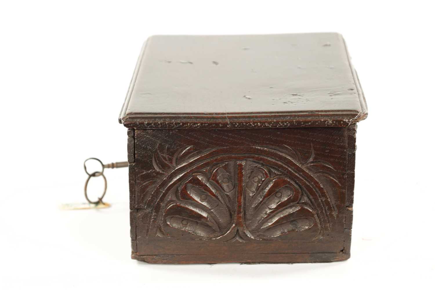 A GOOD 17TH CENTURY UNUSUALLY SMALL OAK BIBLE BOX OF FINE COLOUR AND PATINA - Image 9 of 10