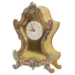 A LATE 19TH CENTURY BRASS AND CHAMPLEVE ENAMEL MANTEL CLOCK