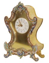 A LATE 19TH CENTURY BRASS AND CHAMPLEVE ENAMEL MANTEL CLOCK