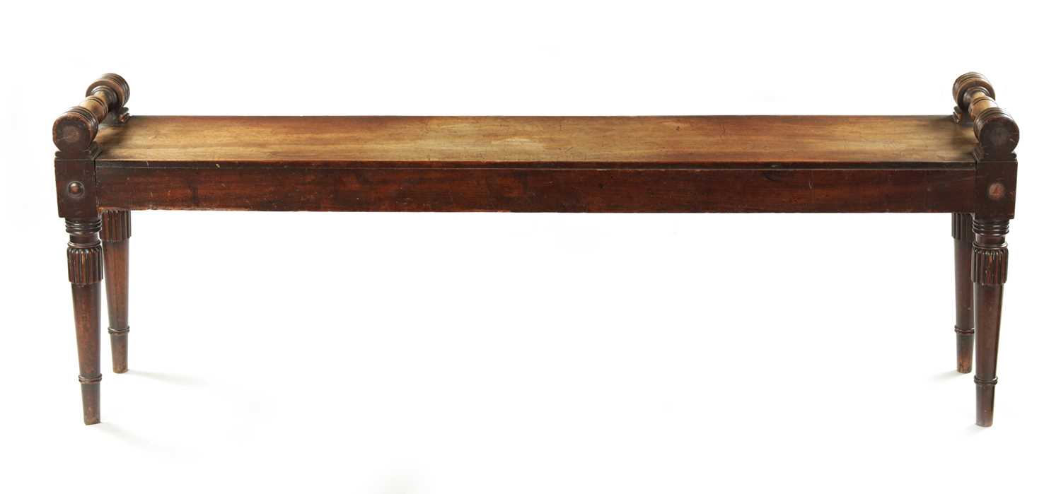 A WILLIAM IV MAHOGANY HALL BENCH OF LARGE SIZE