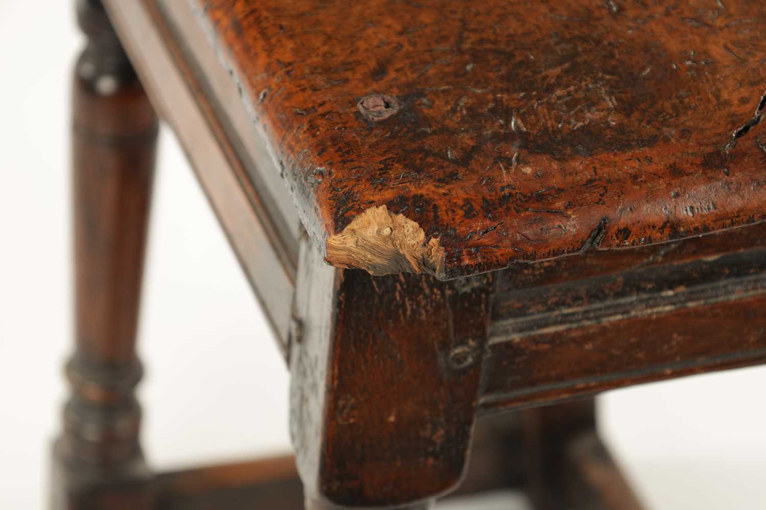 A 17TH CENTURY AND LATER OAK JOINT STOOL WITH POLLARD OAK BURR TOP - Image 9 of 9