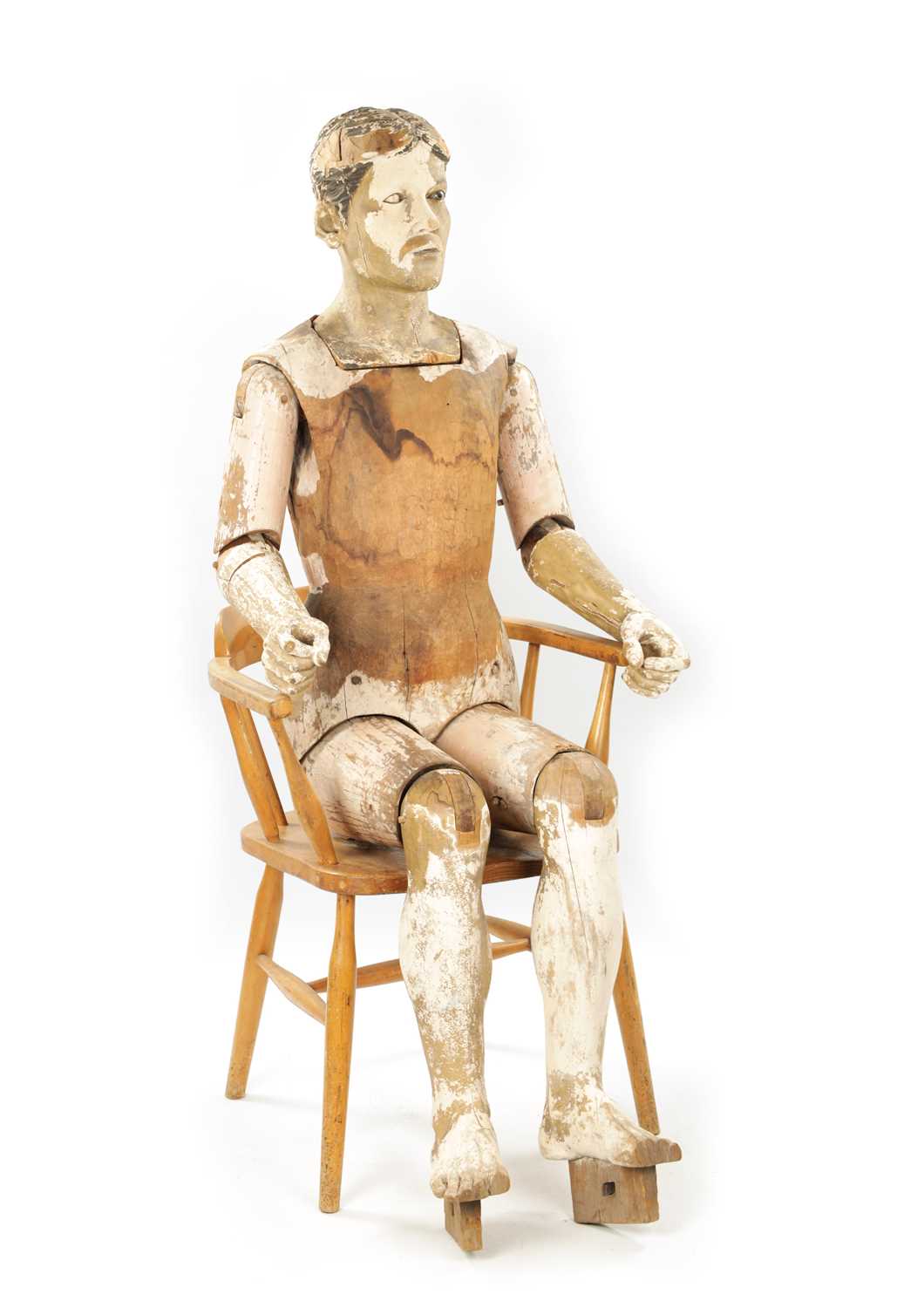 A LATE 19TH CENTURY LIFE-SIZE CARVED HARDWOOD LAY FIGURE