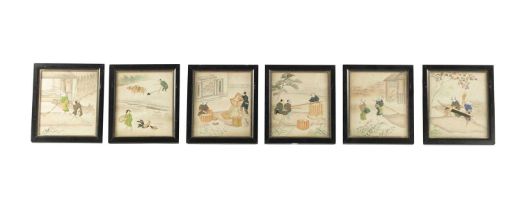 A SET OF SIX 19TH CENTURY CHINESE SILKWORK PANELS